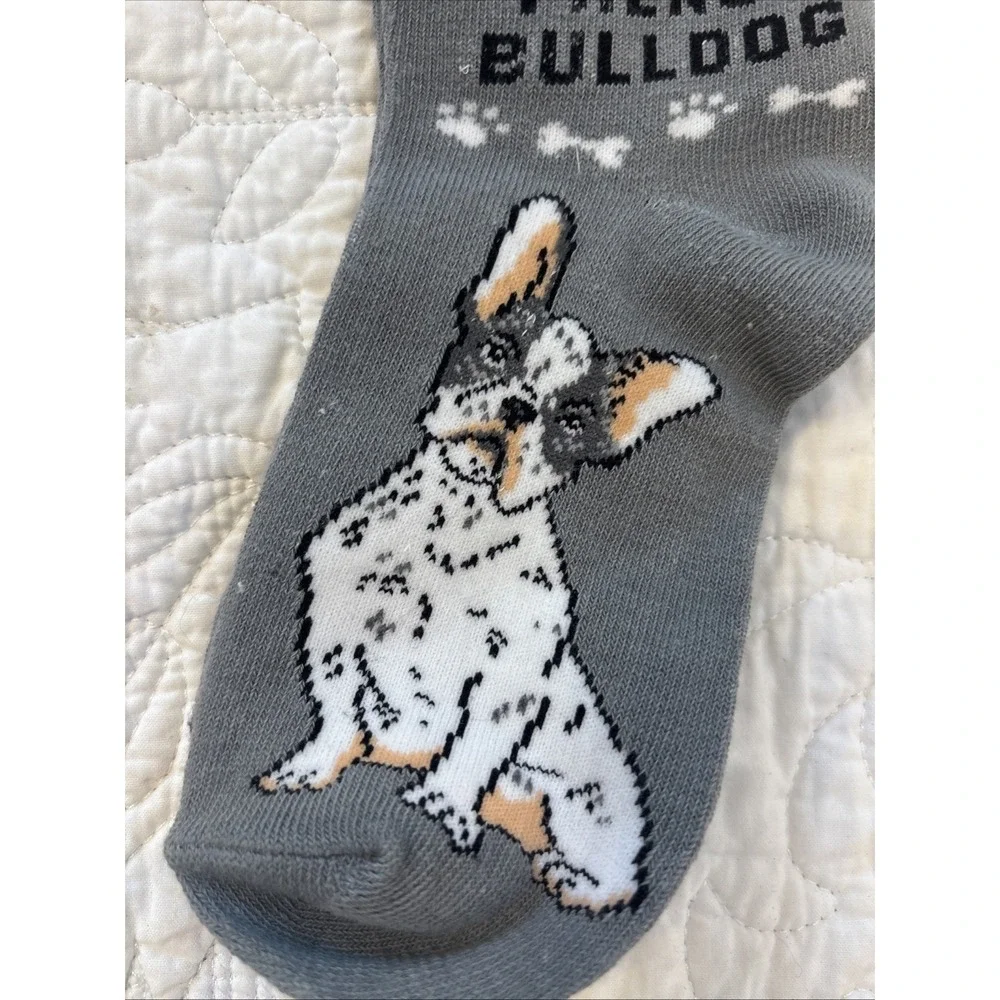 Foozy's Canine Collection French Bulldog Socks Women SZ 9-11 Gray Poly Blend New